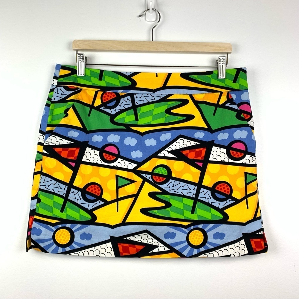 Loudmouth Ladies Skort Skirt Golf Theme Ball Tee Yellow Blue Red Pockets Sz 10